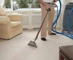 Carpet cleaning professional removing dirt and stains with a hot-water extraction tool in a home, Mesa, AZ.