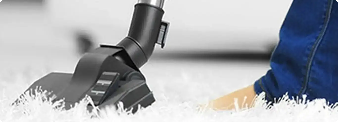 Close-up of a professional vacuuming a white carpet in Chandler Heights.